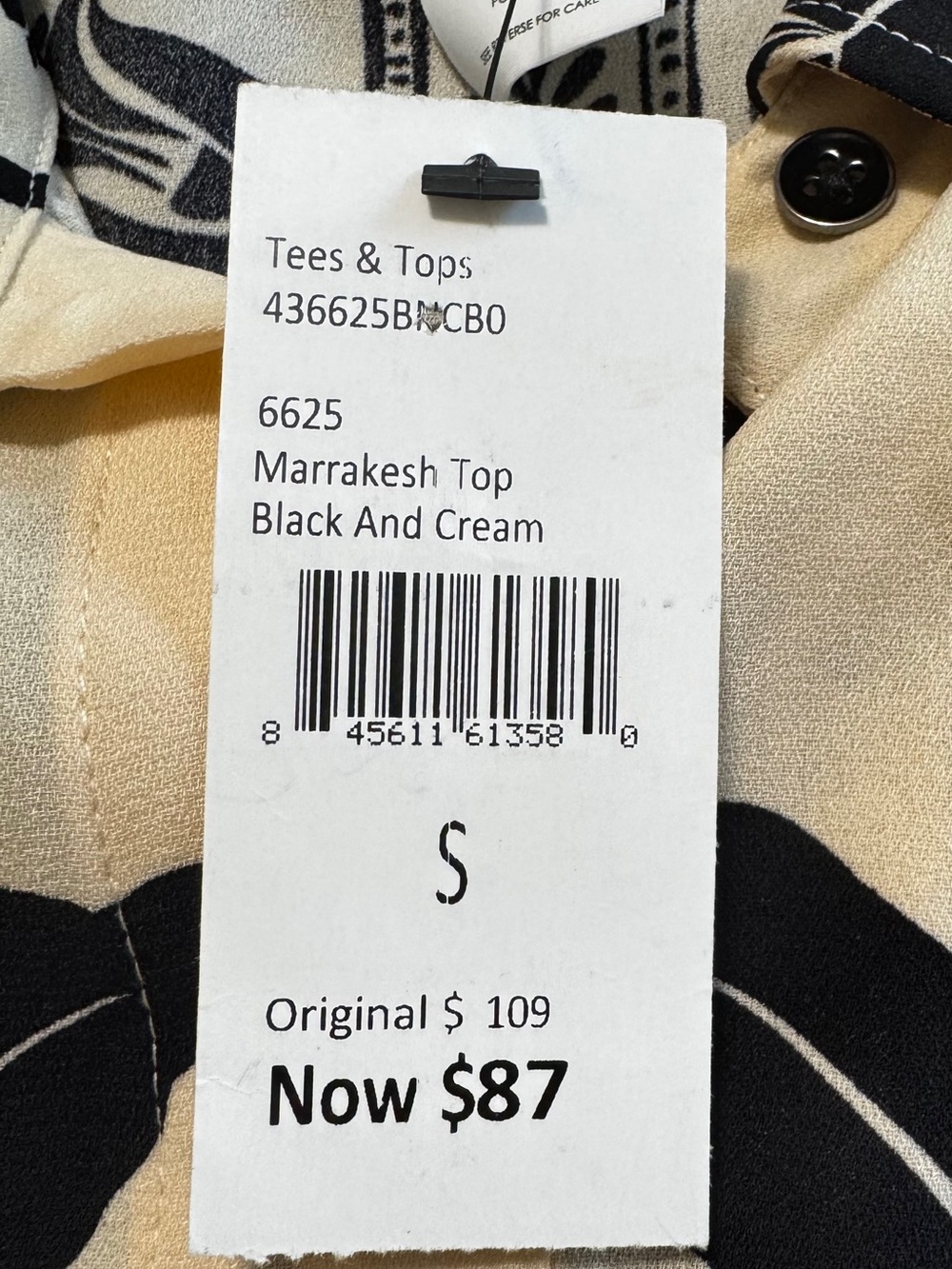 Cabi Marrakesh Top Black Cream Botanical Print Blouse S NWT - Picture 10 of 11